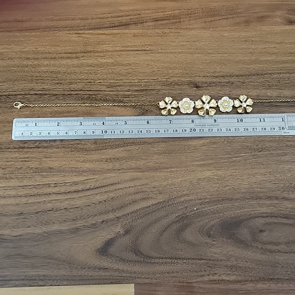 Monet flower necklace earring set cz, pearl, gold Art deco modern unique - Picture 7 of 8